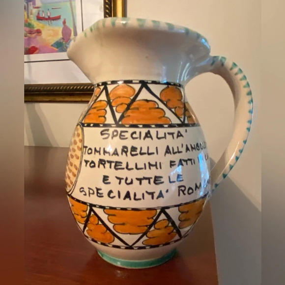 Vintage handpainted rustic traditional painted Pizza wine pitcher from Italy - Picture 3 of 5